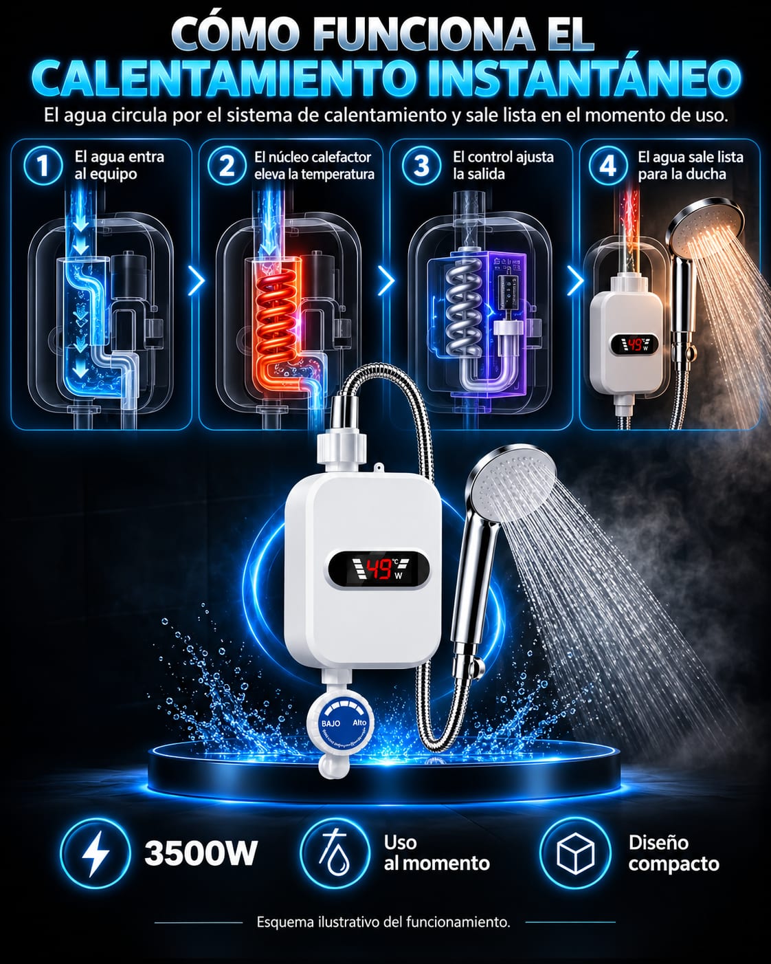 Ducha Electrica Digital 3500W en uso