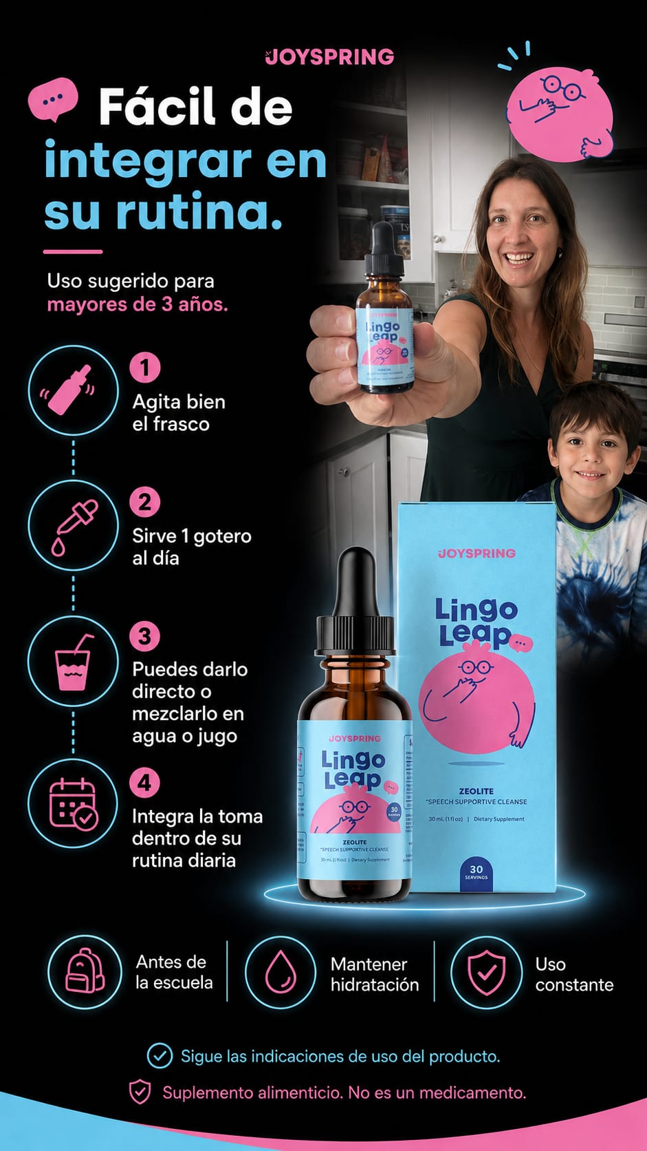 Lingo Leap Joyspring Zeolita 30 mL en uso