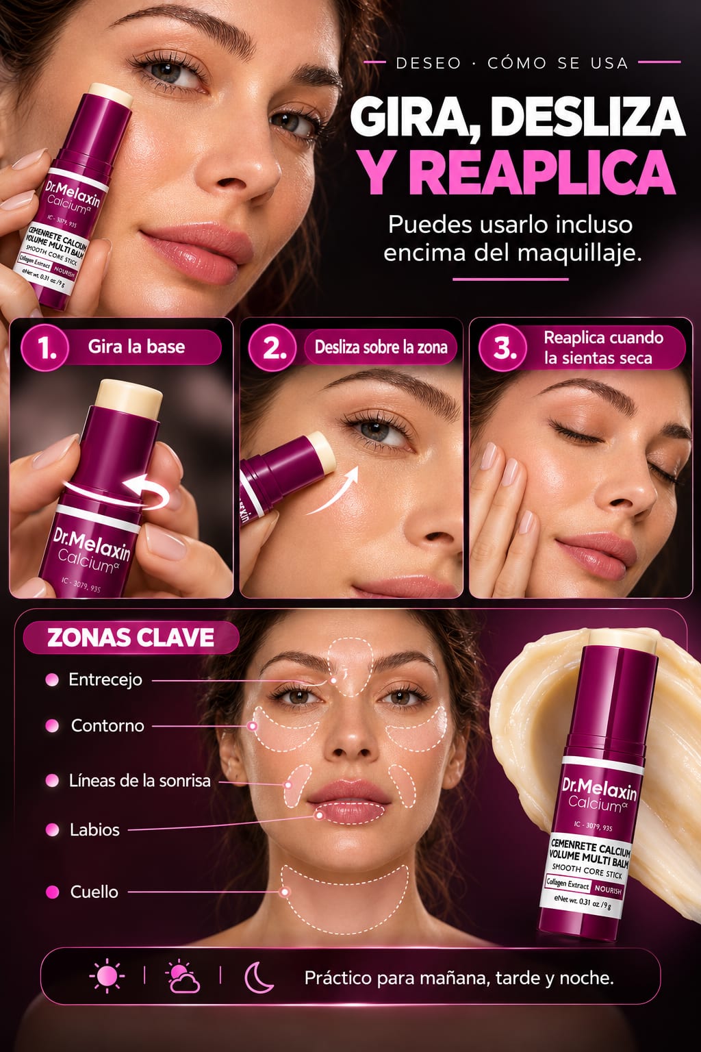Dr. Melaxin Bálsamo Facial Hidratante en uso