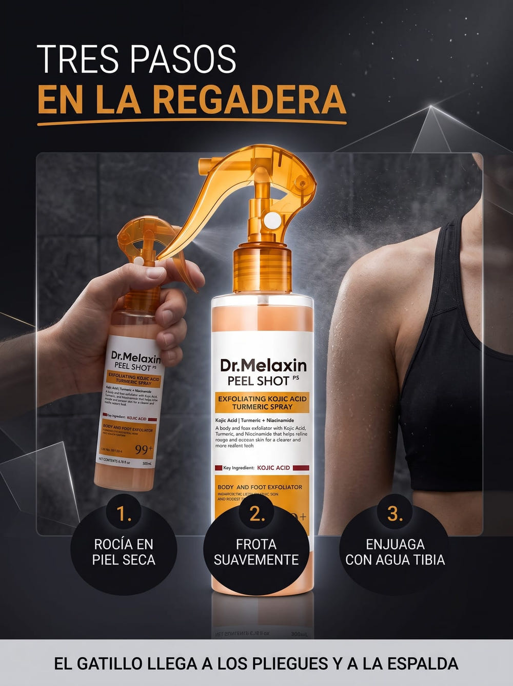 Spray Exfoliante Dr.Melaxin Peel Shot en uso