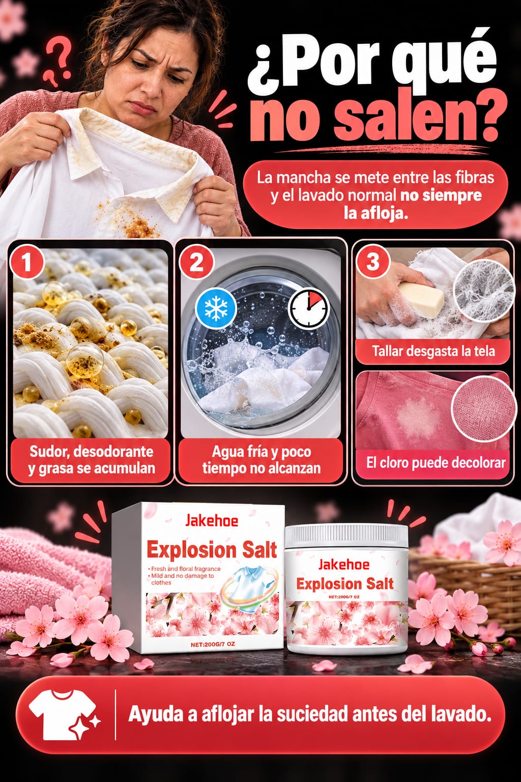 Sal Explosiva Quitamanchas para Ropa causa