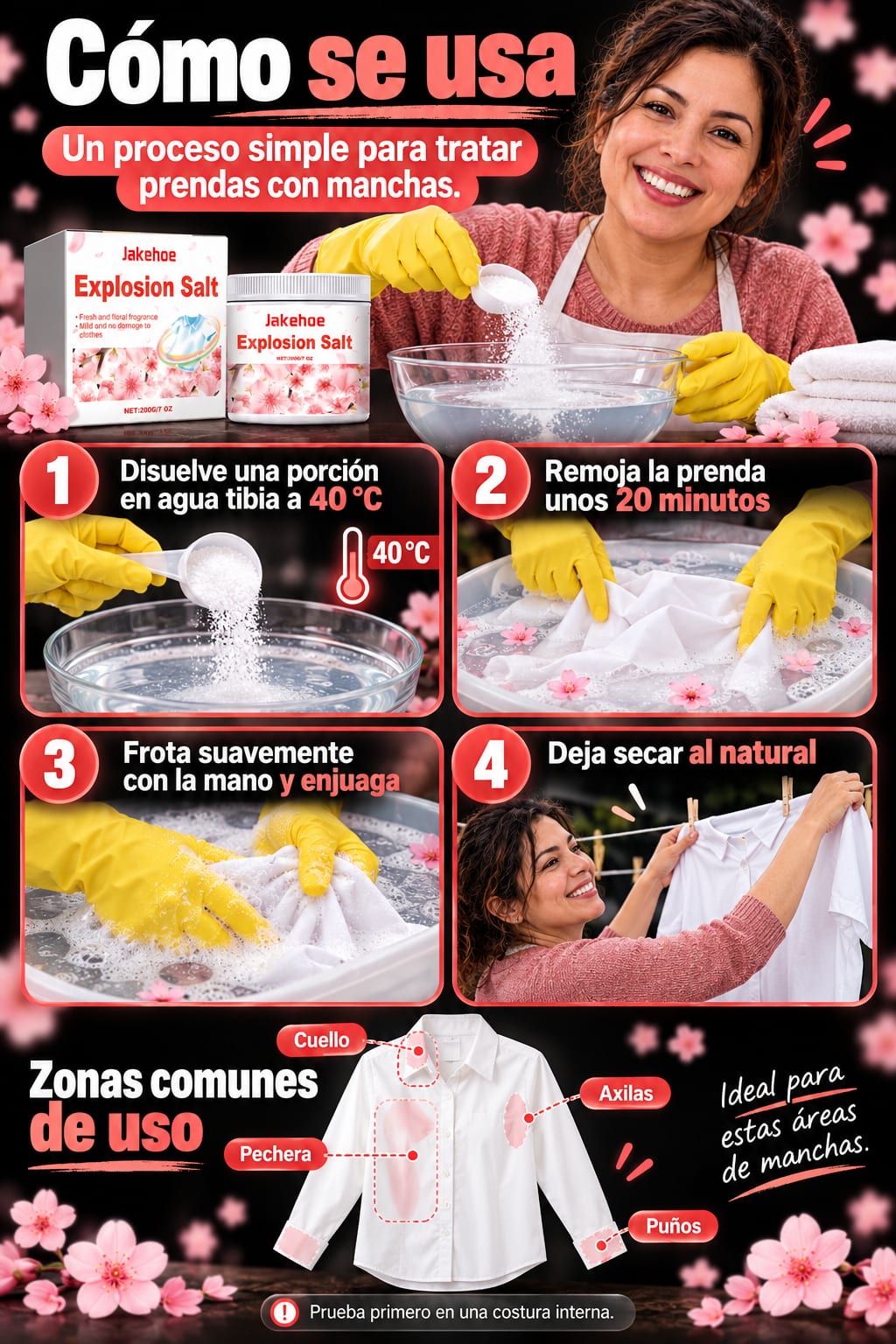 Sal Explosiva Quitamanchas para Ropa en uso