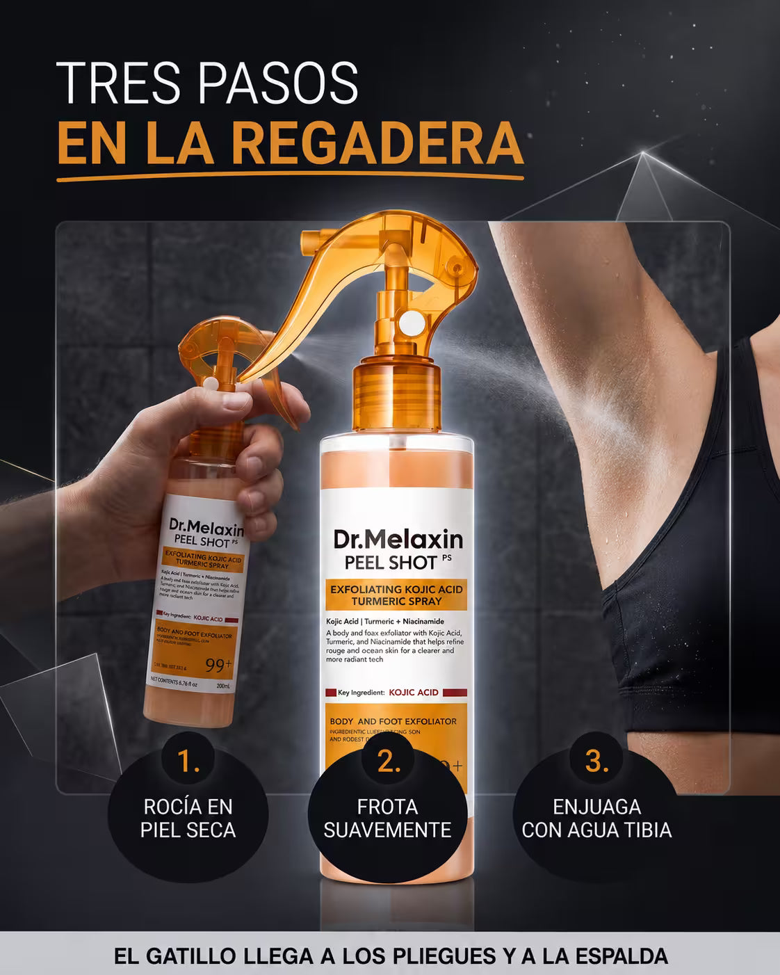 Spray Exfoliante Dr.Melaxin Peel Shot en uso