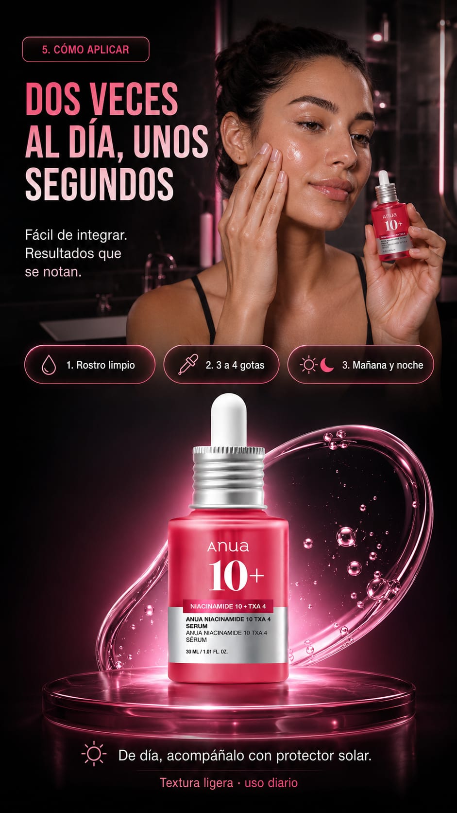 Serum Anua Niacinamide 10 + TXA 4 en uso