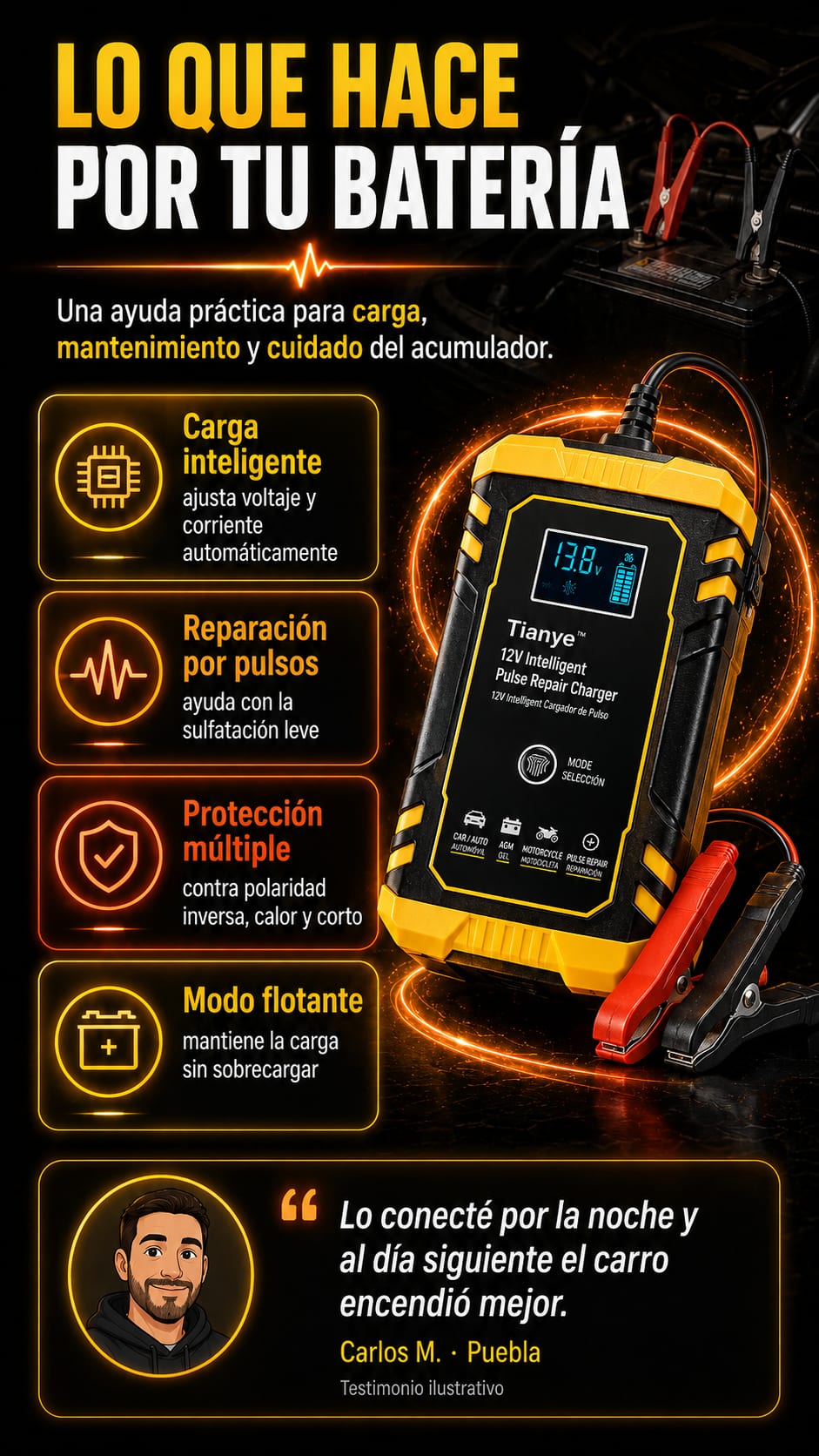 Cargador de Baterías 12V Tianye beneficios