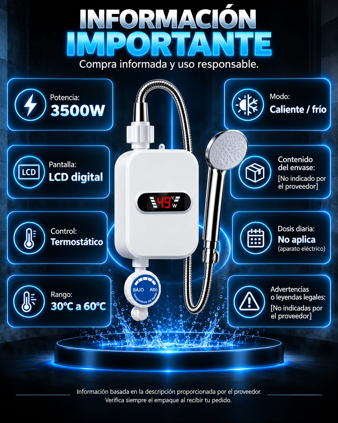 Ducha Electrica Digital 3500W ficha