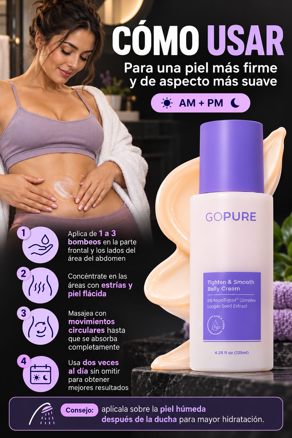 Crema Firmeza Abdomen GoPure en uso
