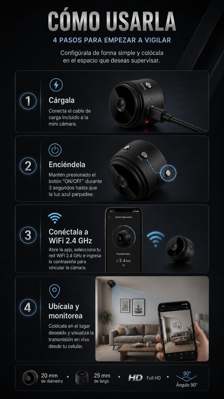 Mini Cámara WiFi A9 en uso