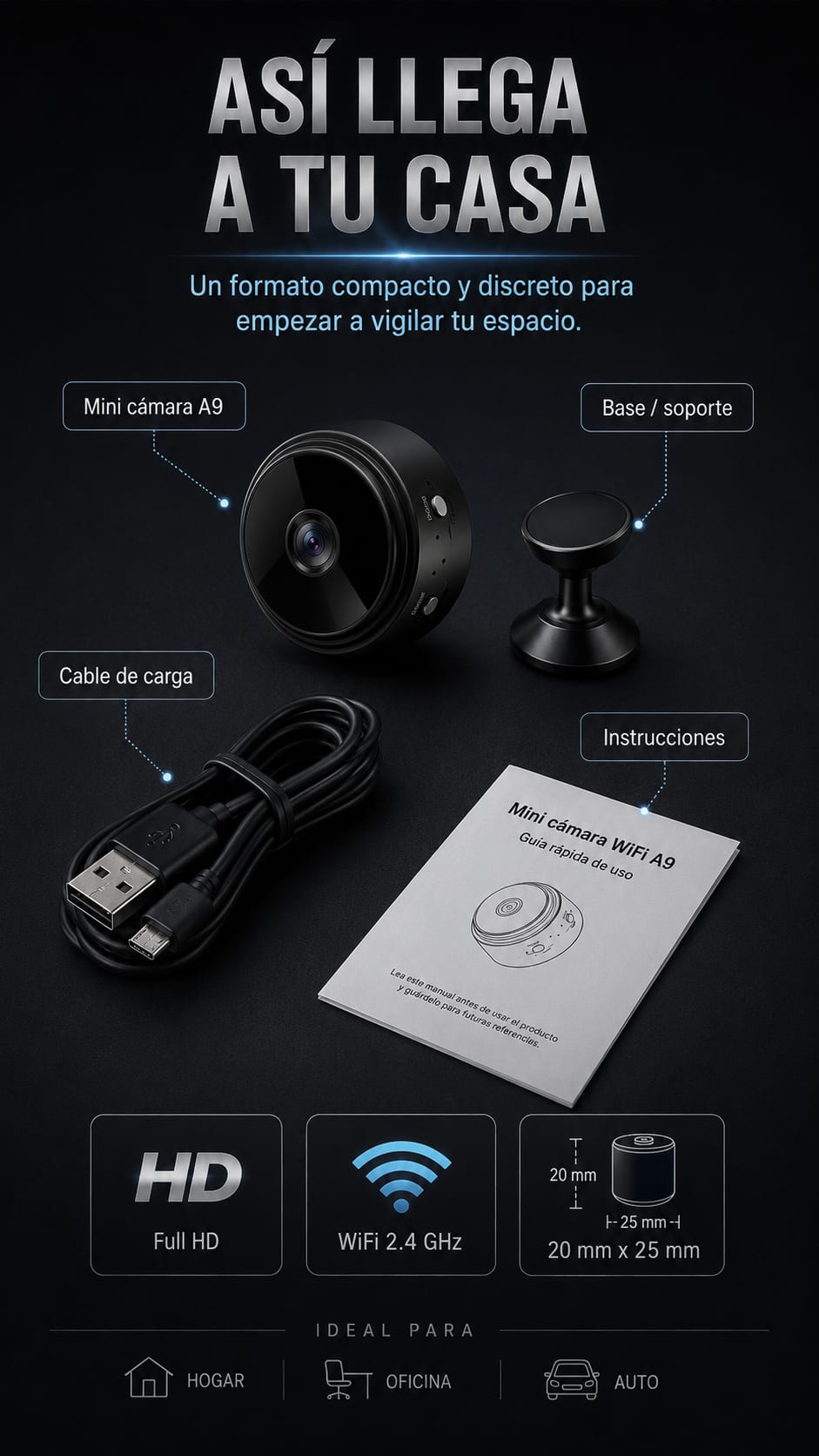 Mini Cámara WiFi A9 escala