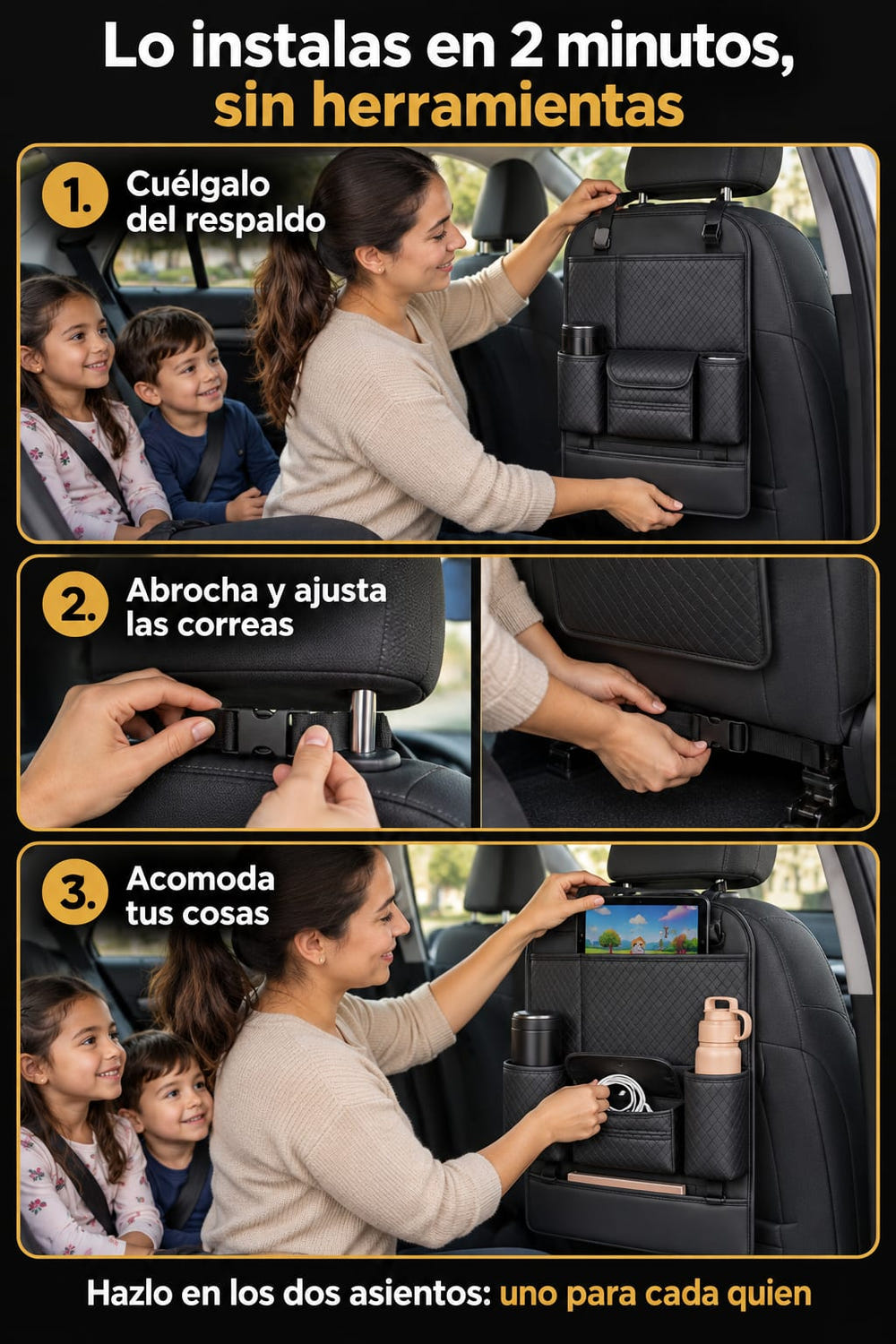 Organizador Para Asiento De Auto en uso