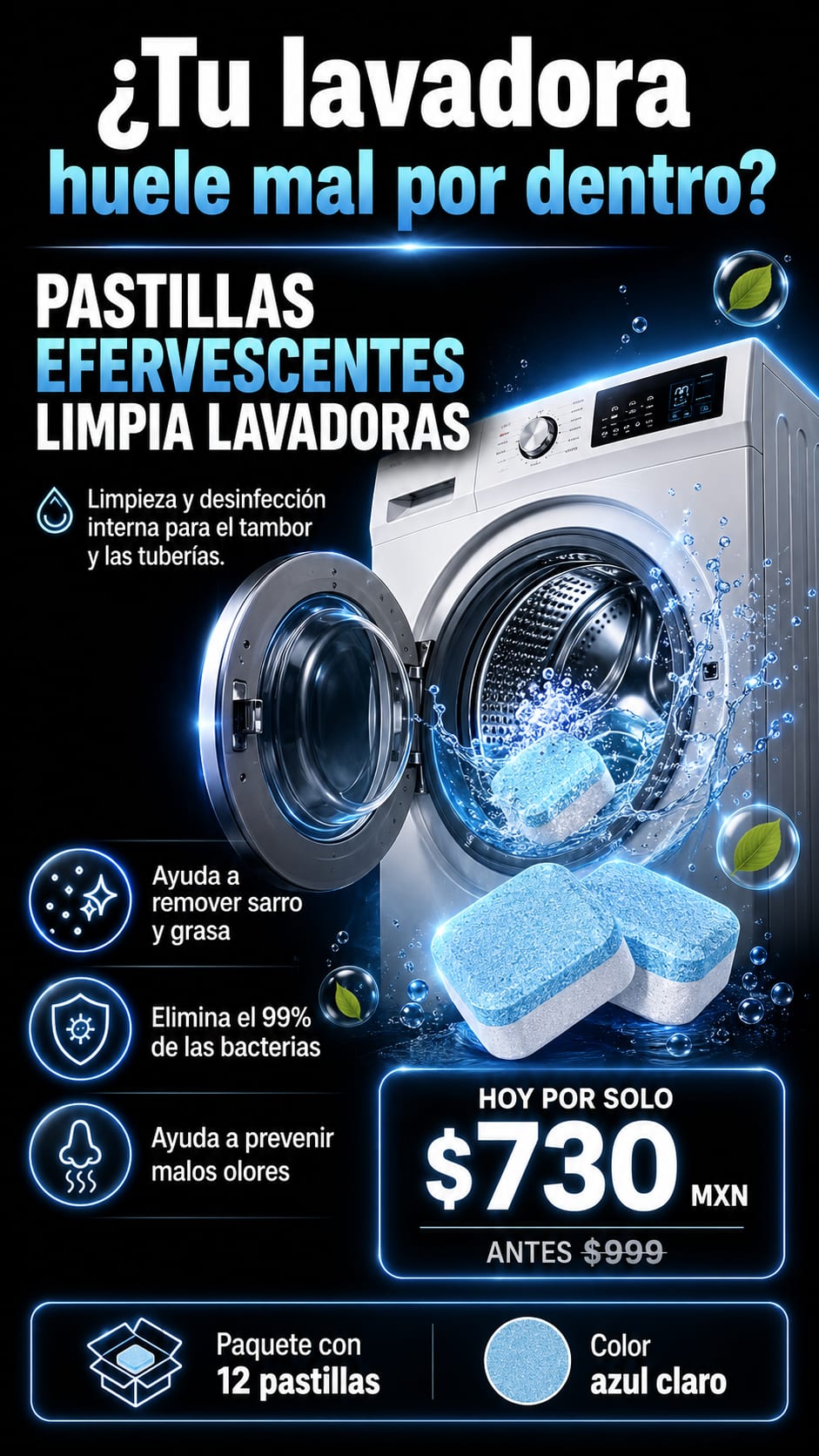 Pastillas Efervescentes Limpia Lavadoras hero