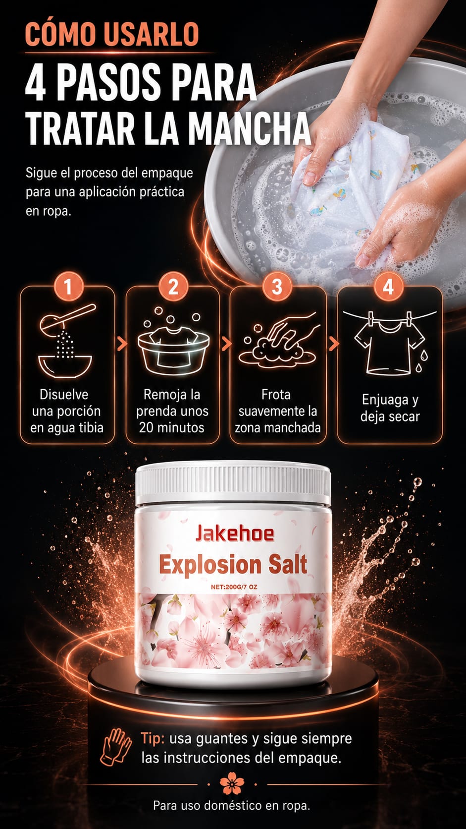 Explosion Salt Quitamanchas para Ropa en uso