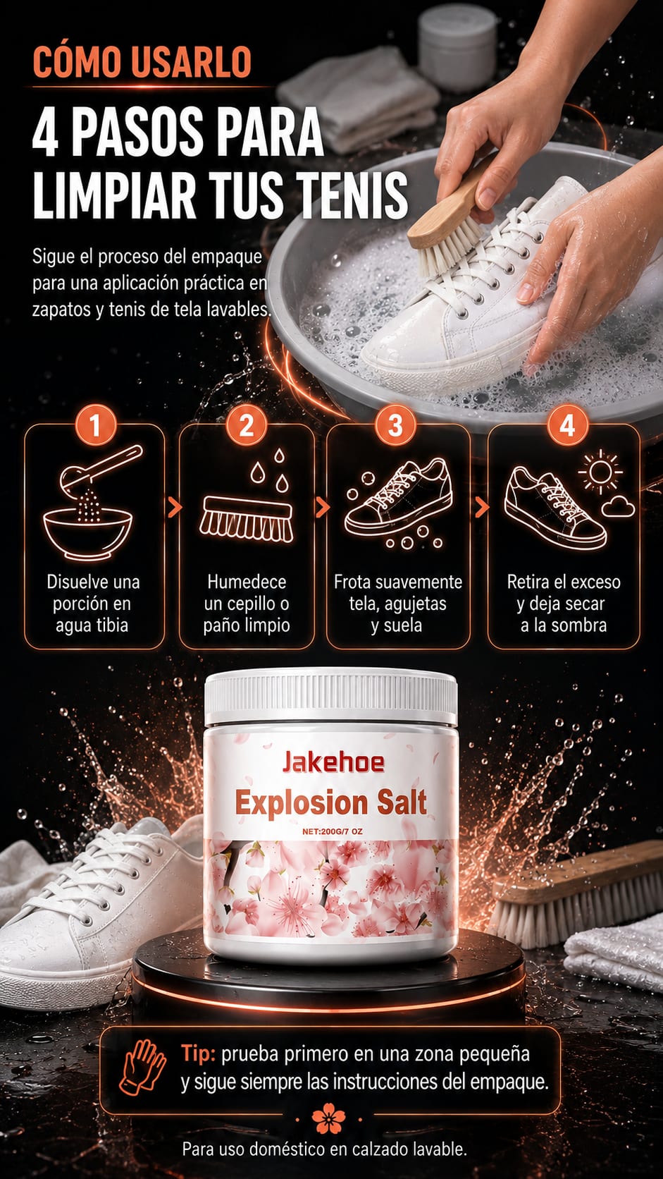 Explosion Salt Limpiador de Tenis Blancos en uso