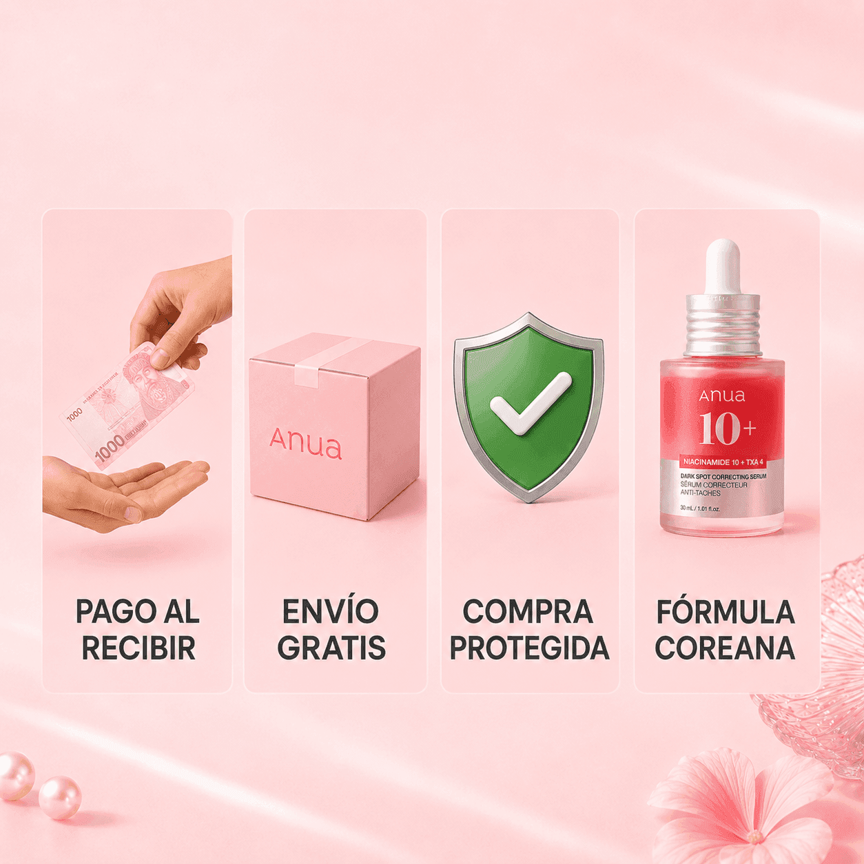 Serum Anua: concentracion de la formula, Niacinamida 10% y TXA 4%, 30 ml.