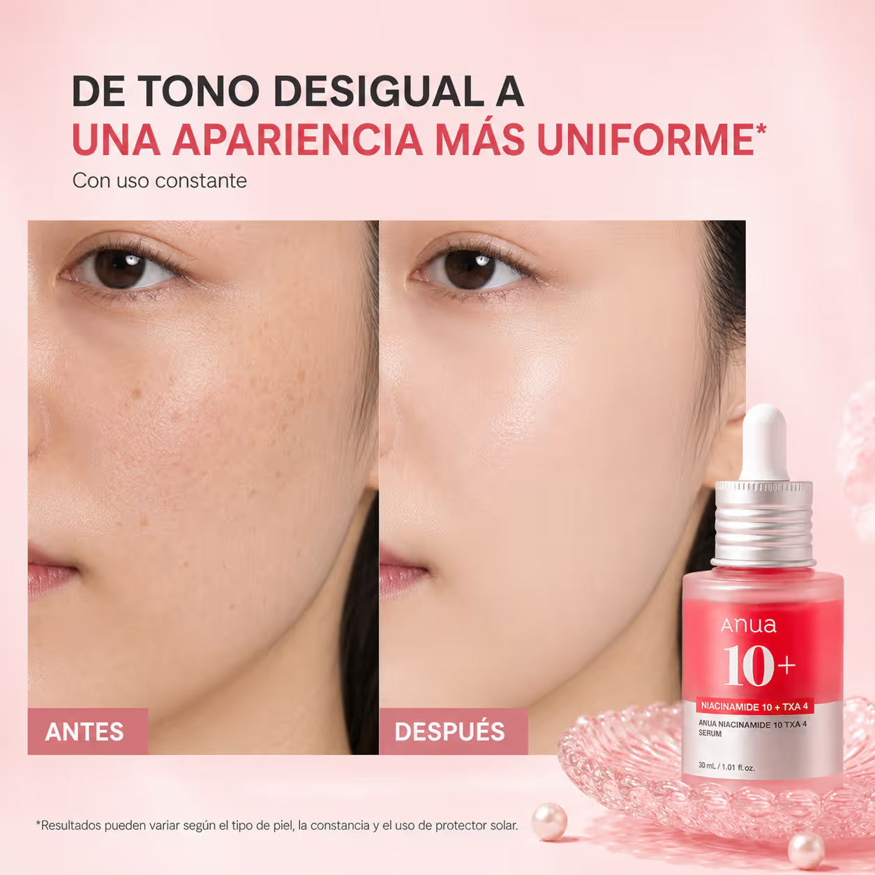 Antes y despues del serum Anua